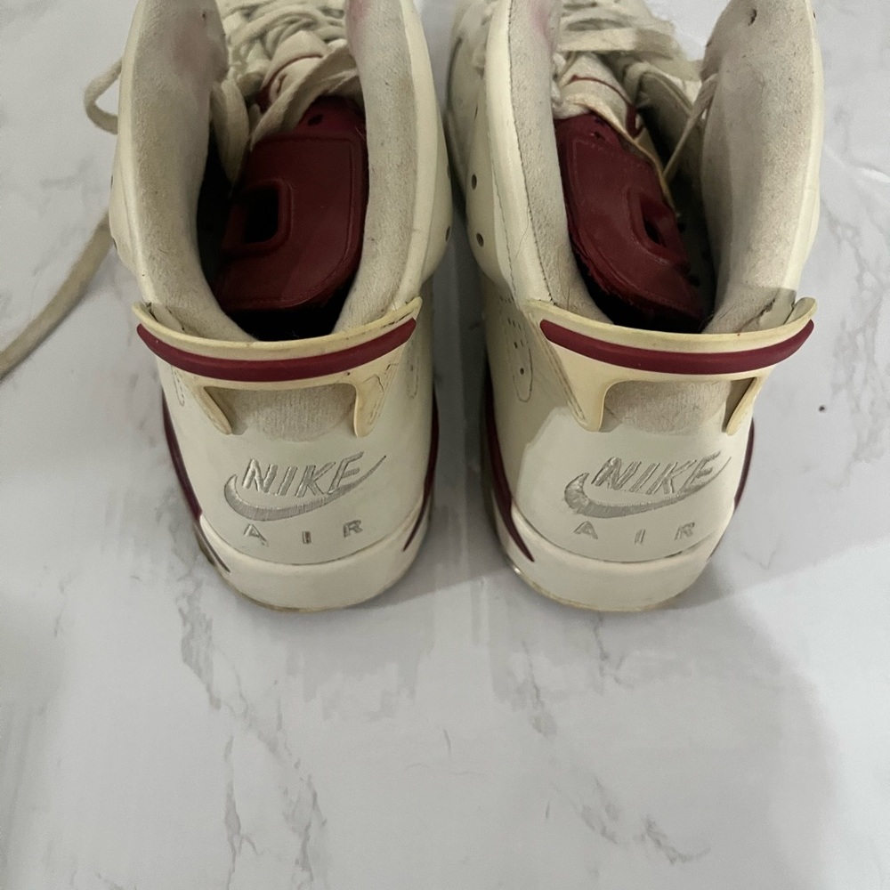 Jordan 6 Retro White and Maroon Sneakers